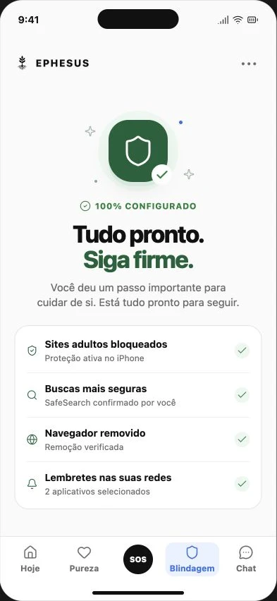Prévia ilustrativa da configuração de bloqueio e lembretes
